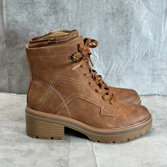 NATURALZIER Women's Tan Abbott Round-Toe Side-Zip Stacked Block-Heel Boots SZ 10 - Picture 1 of 10
